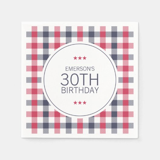 Serviette En Papier Anniversaire blanc, rouge et bleu préppy (Devant)