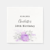 Serviette En Papier Anniversaire blanc violet fleurs argent (Devant)