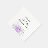 Serviette En Papier Anniversaire blanc violet fleurs argent (Coin)