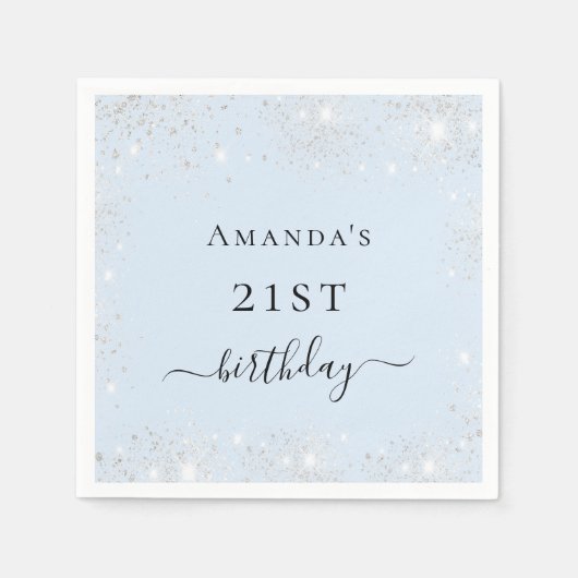 Serviette En Papier Anniversaire bleu clair argent parties scintillant (Devant)