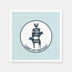 Serviette En Papier Anniversaire bleu d'animal de thème de ferme de