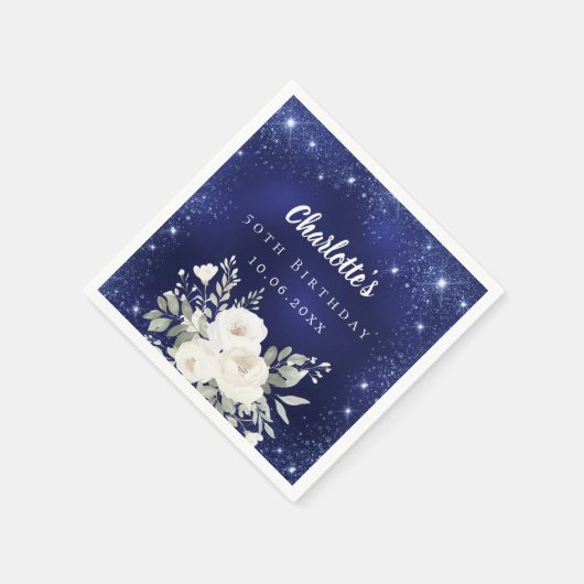 Serviette En Papier Anniversaire bleu marine parties scintillant flora (Coin)