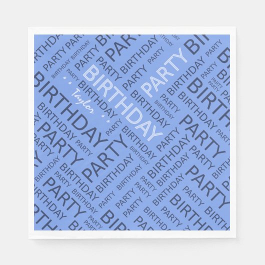 Serviette En Papier Anniversaire bleu typographie ajouter nom (Devant)