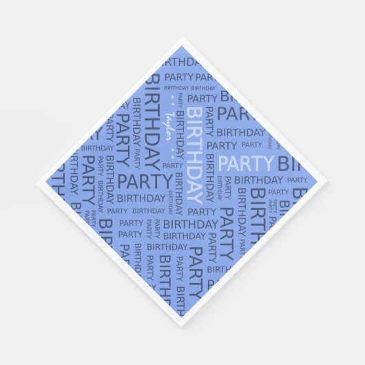 Serviette En Papier Anniversaire bleu typographie ajouter nom (Coin)