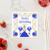 Serviette En Papier Anniversaire Blonde Princesse en bleu (En situation)