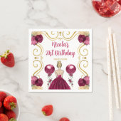 Serviette En Papier Anniversaire Blonde Princesse en Bourgogne Rouge (En situation)