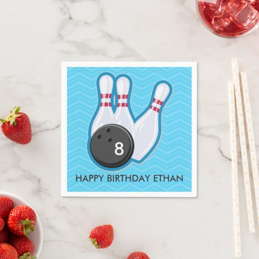 Serviette En Papier Anniversaire Bowling Party Chevron Blue Napkin (En situation)
