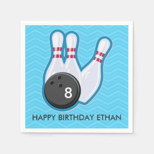 Serviette En Papier Anniversaire Bowling Party Chevron Blue Napkin