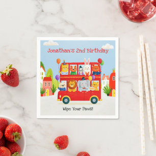 Serviette En Papier Anniversaire Bus à Deux Étages Animaux Mignons