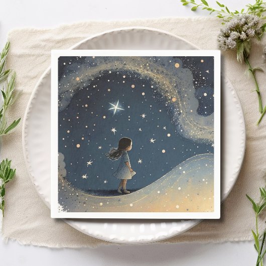 Serviette En Papier Anniversaire Celestial Star Aquarelle Girl Moderne
