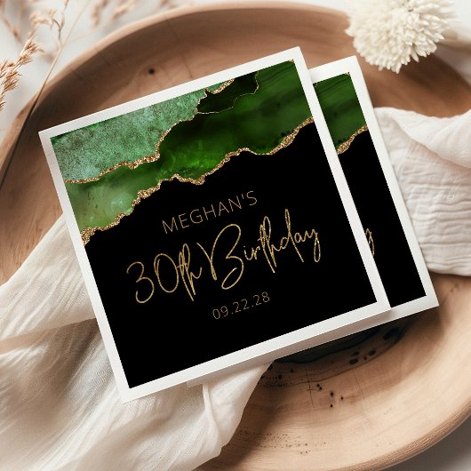 Serviette En Papier Anniversaire chic de 30 ans Agate Geode Verte Or