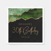 Serviette En Papier Anniversaire chic de 30 ans Agate Geode Verte Or (Devant)