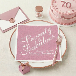 Serviette En Papier Anniversaire Chic Rose Pailleté Soixante-dix et Fa