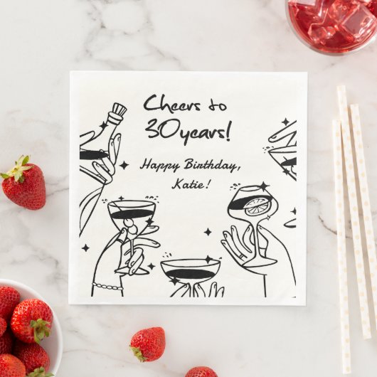 Serviette En Papier Anniversaire Cocktail Funky Rétro Noir et Blanc (En situation)