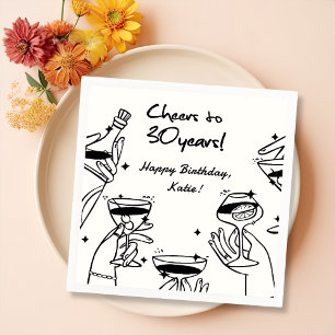 Serviette En Papier Anniversaire Cocktail Funky Rétro Noir et Blanc