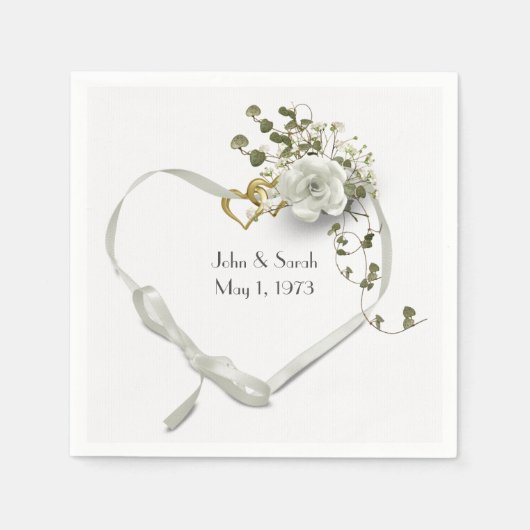 Serviette En Papier Anniversaire Coeur de Ruban avec Rose (Devant)