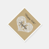 Serviette En Papier Anniversaire, Coeur Diamant, Monogramme Or, Nom (Coin)