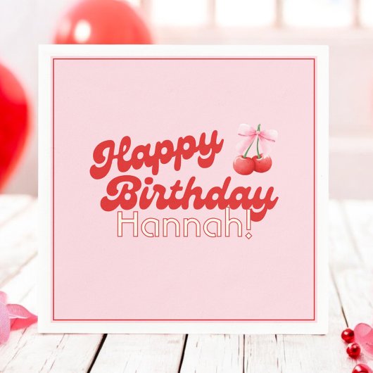 Serviette En Papier Anniversaire Coquette Cerises Bows Bulles Lettres