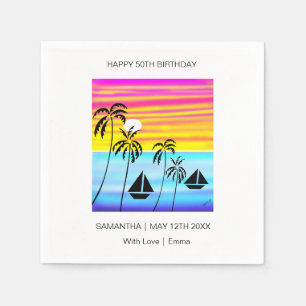 Serviette En Papier Anniversaire, coucher de soleil tropical