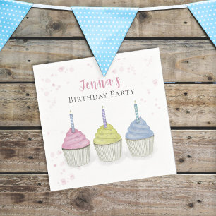 Serviette En Papier Anniversaire Couleur d'eau colorée Pastel Cupcakes