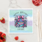 Serviette En Papier Anniversaire Cupcake Whimsical Personnalisé (En situation)