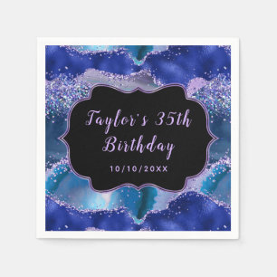 Serviette En Papier Anniversaire d'Agate d'Océan Bleu Foncé et Violet