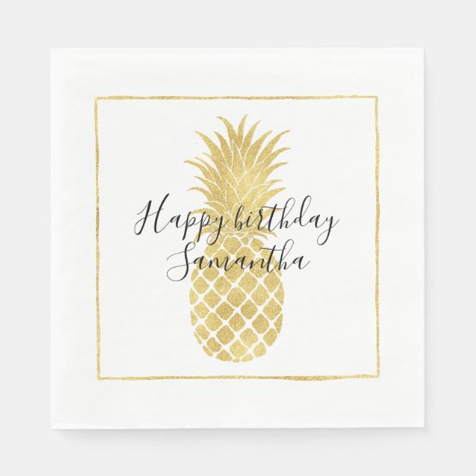 Serviette En Papier Anniversaire d'ananas Glitzy Gold (Devant)