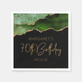 Serviette En Papier Anniversaire de 70 ans Chic Agate Geode Vert Or (Devant)