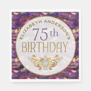 Serviette En Papier Anniversaire de 75 ans Purple and Gold Jeweled Str