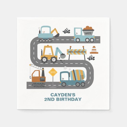Serviette En Papier Anniversaire de camion de construction (Devant)