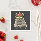 Serviette En Papier Anniversaire de chat drôle (En situation)