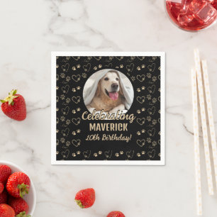 Serviette En Papier Anniversaire de chien avec empreinte de patte phot