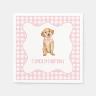 Serviette En Papier Anniversaire de chiot préparé en carreaux roses