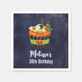 Serviette En Papier Anniversaire de Cupcake d'Halloween mignonne et Dé (Devant)