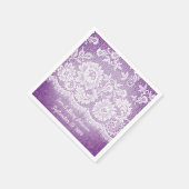 Serviette En Papier Anniversaire De Dentelle Blanche Sur Violet (Coin)