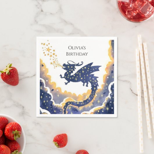 Serviette En Papier Anniversaire de dragon simple enchanté (En situation)