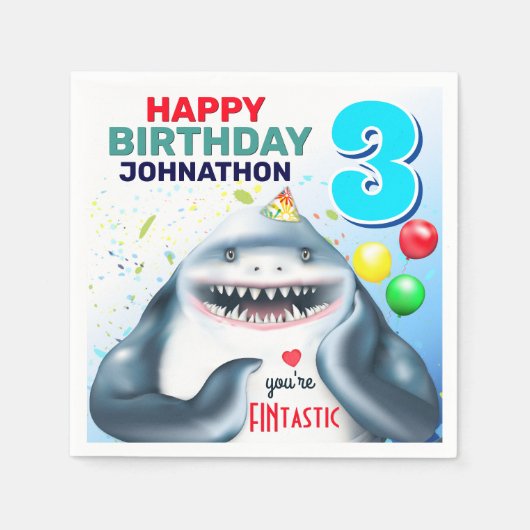 Serviette En Papier Anniversaire de enfant Blushing Shark (Devant)