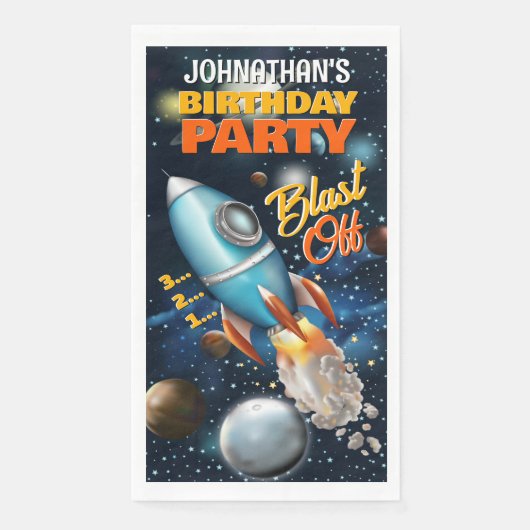 Serviette En Papier Anniversaire de enfant d'aventure Rocketship Space (Devant)