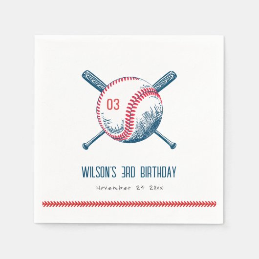 Serviette En Papier Anniversaire de enfant de baseball rouge de la Mar (Devant)