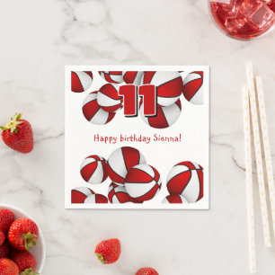 Serviette En Papier anniversaire de enfant de basket blanc rouge