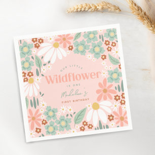 Serviette En Papier Anniversaire de enfant de Fleur sauvage rose rétro