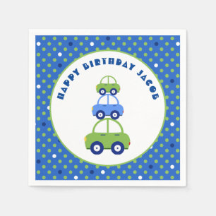 Serviette En Papier Anniversaire de enfant de voiture vert et bleu