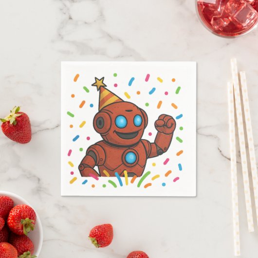 Serviette En Papier Anniversaire de enfant Party Napkin - Red Robot Th (En situation)
