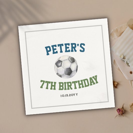 Serviette En Papier Anniversaire de enfant personnalisé de soccer aqua