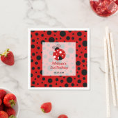 Serviette En Papier Anniversaire de enfant Pois Ladybug Red Black Fram (En situation)
