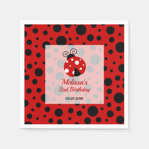 Serviette En Papier Anniversaire de enfant Pois Ladybug Red Black Fram
