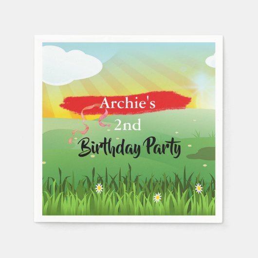 Serviette En Papier Anniversaire de enfant Sun Fun Rustic Festival (Devant)