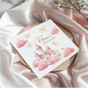 Serviette En Papier Anniversaire de fille princesse rose enchantée