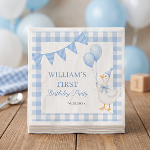 Serviette En Papier Anniversaire de garçon bleu à carreaux Silly Goose