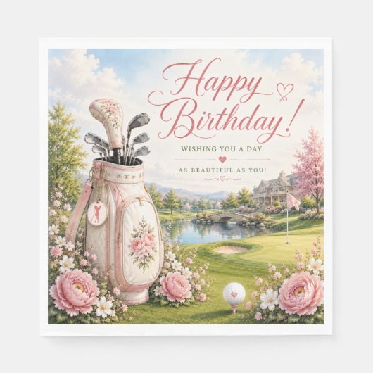Serviette En Papier Anniversaire de golf pour golfeuse  (Devant)